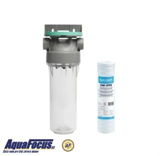 Průsvitné filtrační pouzdro s odvzdušňovacím ventilem ECO 1“ - 10“/2,5" a vinutou PP vložkou 5µm