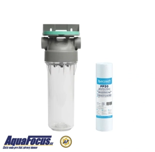 Průsvitné filtrační pouzdro s odvzdušňovacím ventilem ECO 1“ - 10“/2,5" a vložkou 20µm